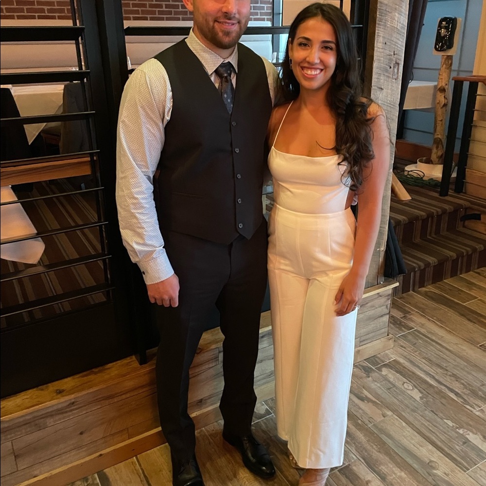 White jumpsuit. Worn once for my rehearsal dinner. - Picture 3 of 4